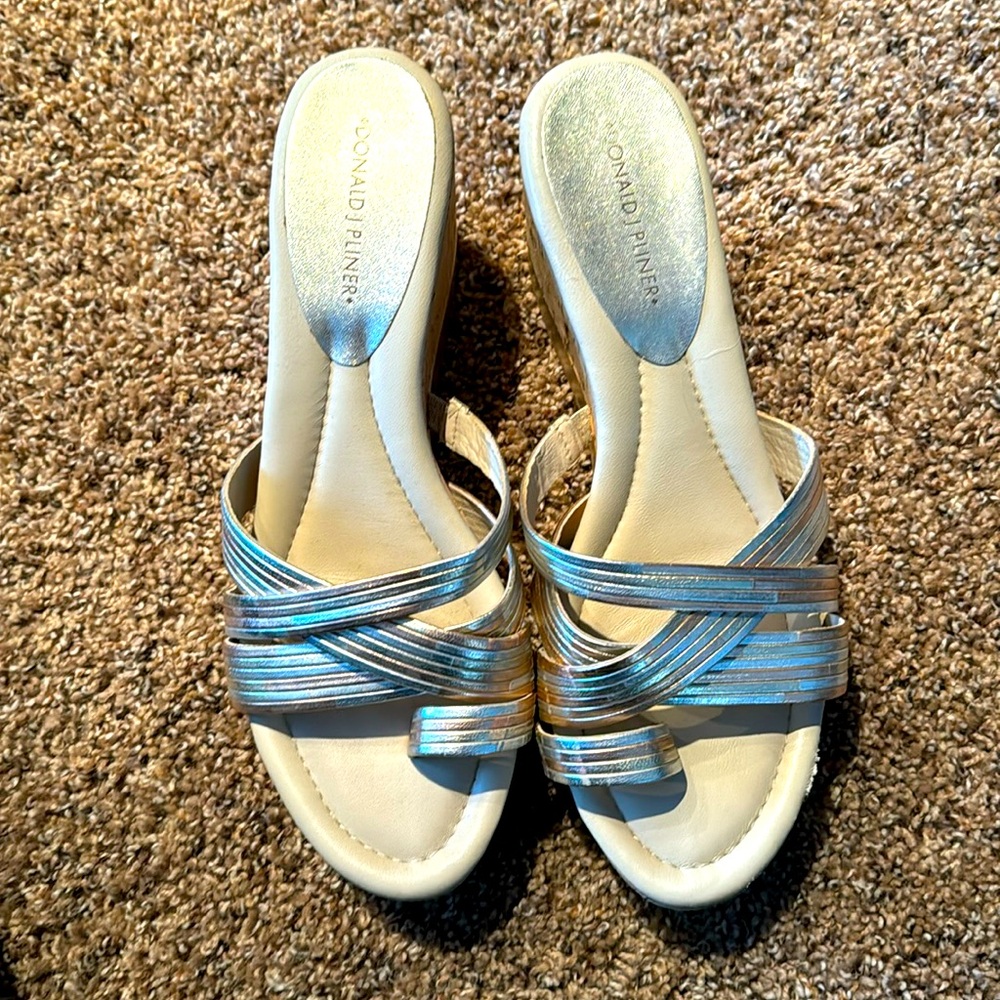 Donald J. Pliner Silver and Cream Sandals